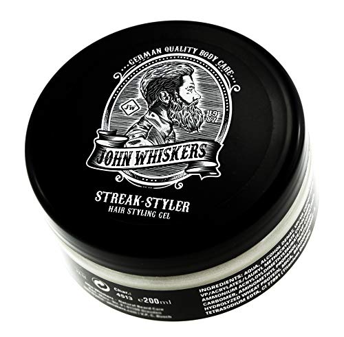 John Whiskers Streak-Styler Haargel - Made in Germany - Hair Styling Gel für Männer mit starkem und strukturiertem Halt - 200ml XXL