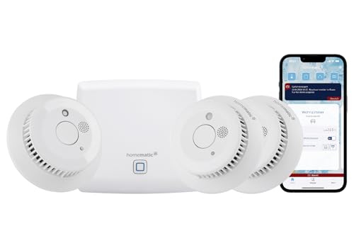 Homematic IP Smart Home Starter Set Rauchwarnmelder, Rauchmelder alarmiert lokal über die Sirene und per Push-Benachrichtigung in der Smartphone-App, integrierte LED-Notbeleuchtung, 150788A0