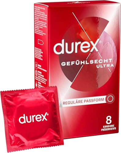 Durex Gefühlsecht Ultra Kondome – 20 % dünnere Kondom-Spitze, befeuchtet, transparent, angenehmer Geruch – 10er Pack (1 x 10 Stück)