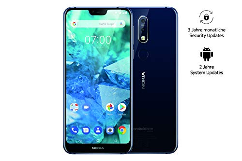 Nokia 7.1 Smartphone (15,38 cm (5,84 Zoll) Full HD Display, 32 GB interner Speicher, 3 GB RAM, Android 8.1, Dual Sim, inkl. Walther Schlüsselbundlampe) blau, exklusiv bei Amazon