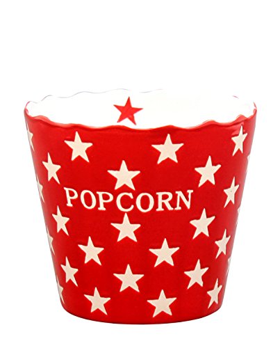 Krasilnikoff - Popcorn Schale, Schüssel - Rot mit weißen Sternen - Red Star- Keramik - Höhe: 16 cm