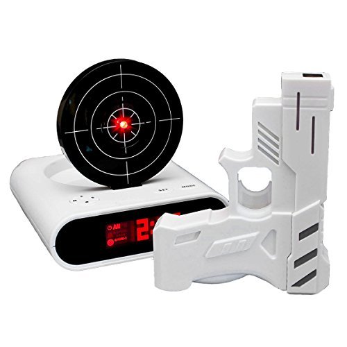 GOODS+GADGETS LCD Digital-Wecker mit Zielscheibe und Infrarot Pistole Gadget Action Alarm Clock (Pistolen Wecker)