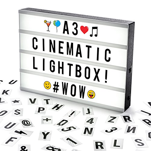 Cosi Home A3 LED Lightbox mit Buchstaben - Cinema Lightbox mit Emojis, 120 Buchstaben & Symbolen - Inkl. USB Kabel & Batterie - Das LED Licht eignet sich perfekt als Party Deko oder Geschenk