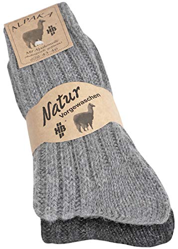 2 Paar flauschig warme Alpaka Socken Winter Socken 'warme Füße in der kalten Jahreszeit' (43-46, Silber/Stahl)